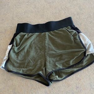 Women's Olive Green Athletic Shorts with Black Waistband